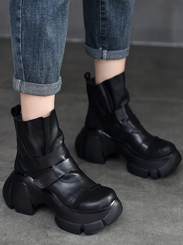 Hook&Loop Round-Toe Platform Boots