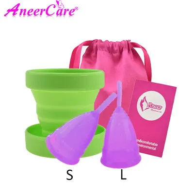 Hot Sale Vaginal Menstrual Cup and Sterilizer Cup Sterilizing Collapsible Cups Flexible to Clean Recyclable Camping Foldable Cup