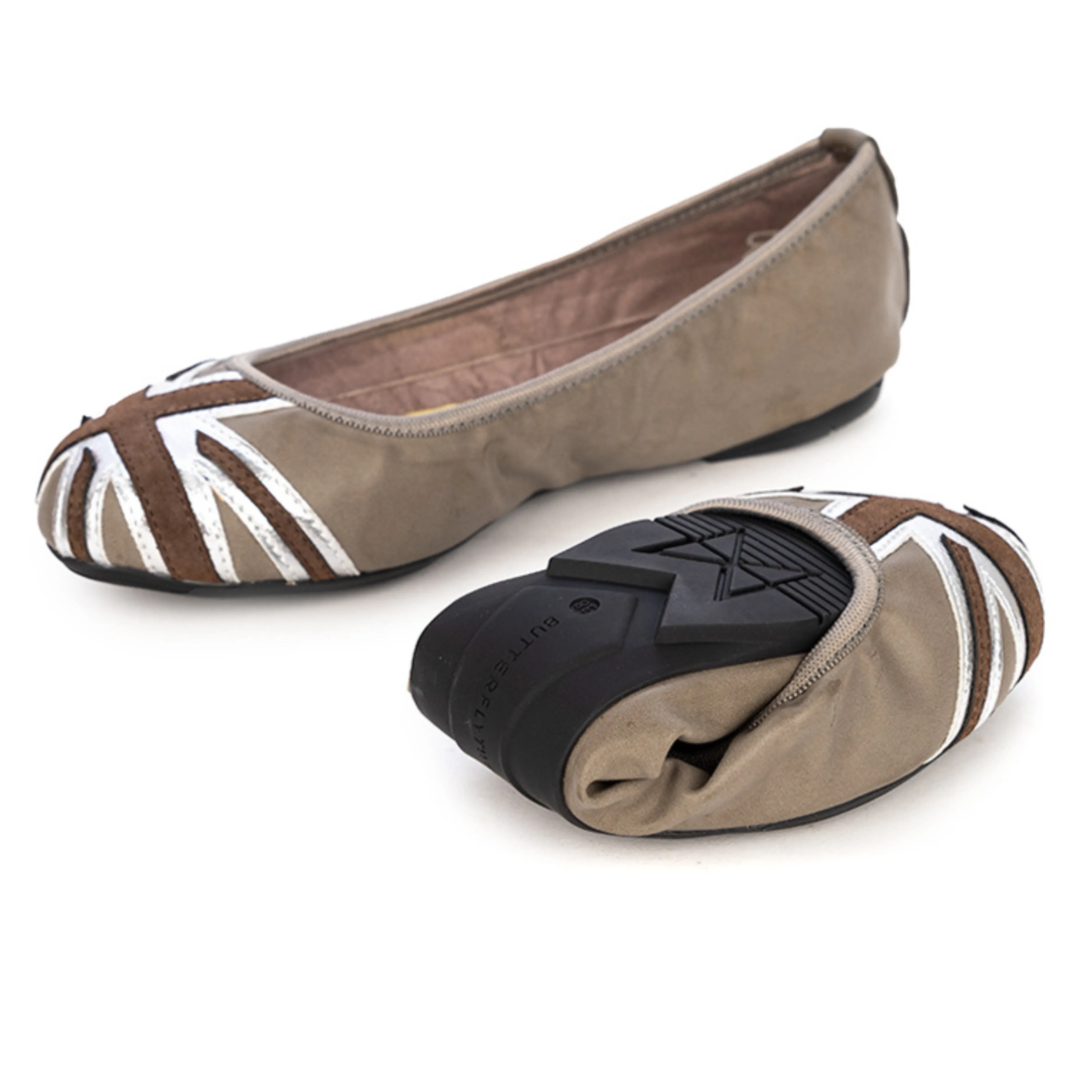 JACQUI Ballet Flat Shoes - Grey/Taupe/Silver