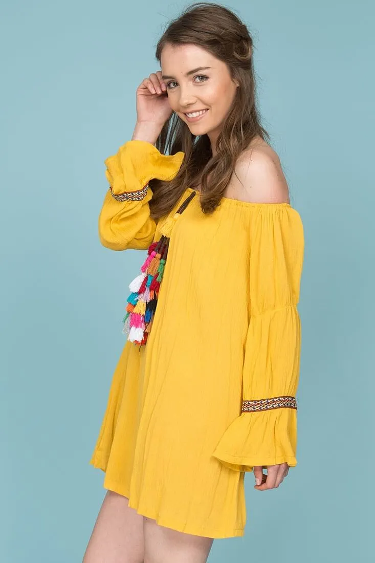 Jaelyn Tube Top Tassel Dress Yellow Mustard