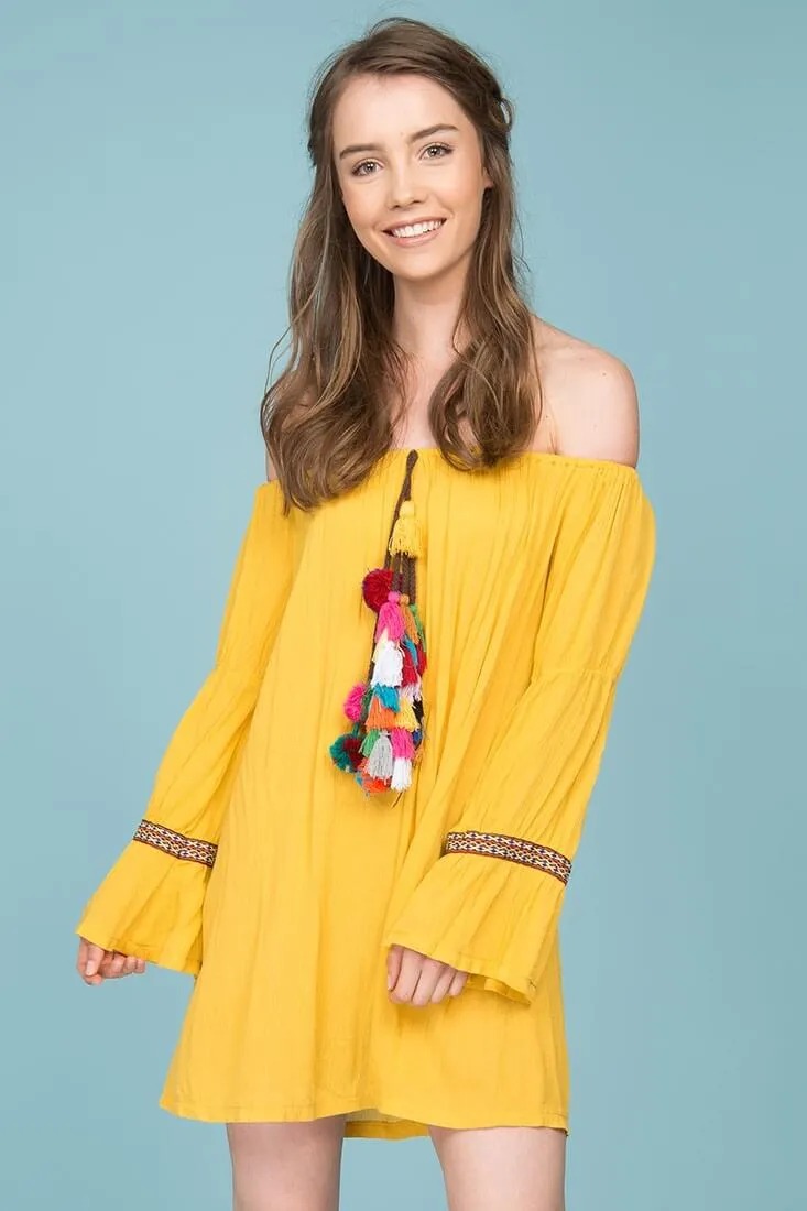 Jaelyn Tube Top Tassel Dress Yellow Mustard