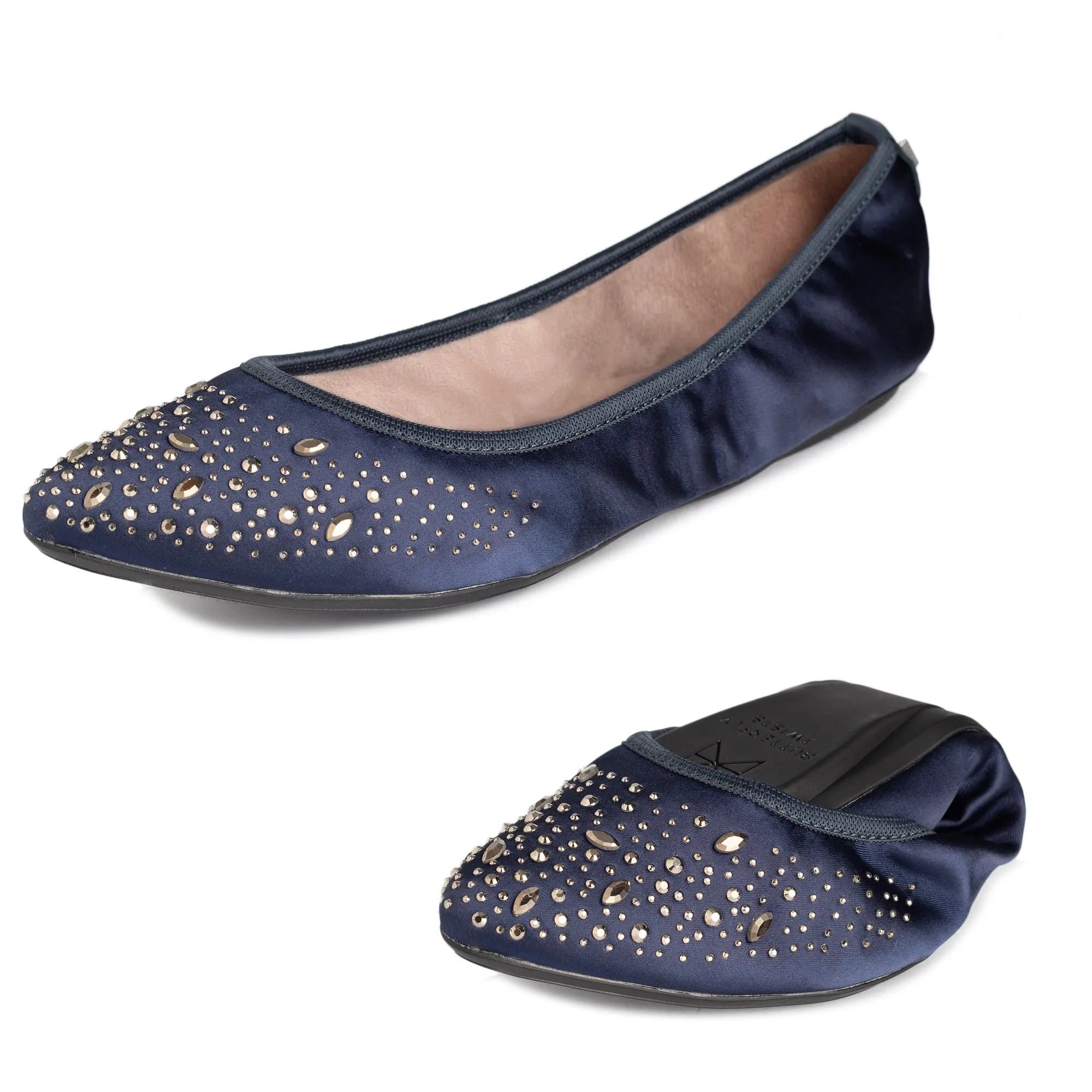 JANEY Ballet Flat Shoes - Navy Crystal