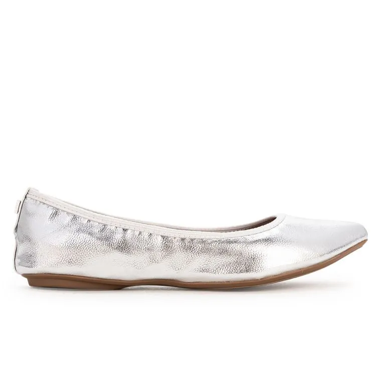 JANEY Ballet Flat Shoes - Silver Tumble Nappa