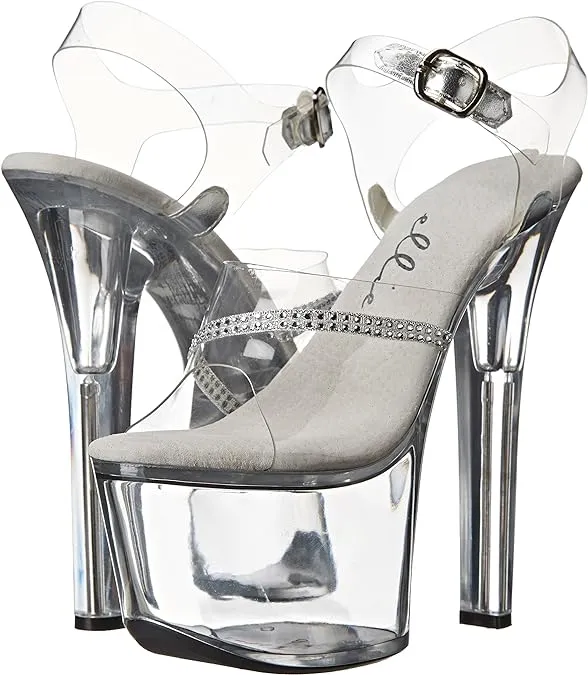 Jewel-711 Clear Strappy Rhinestone 7" Heel Sandals