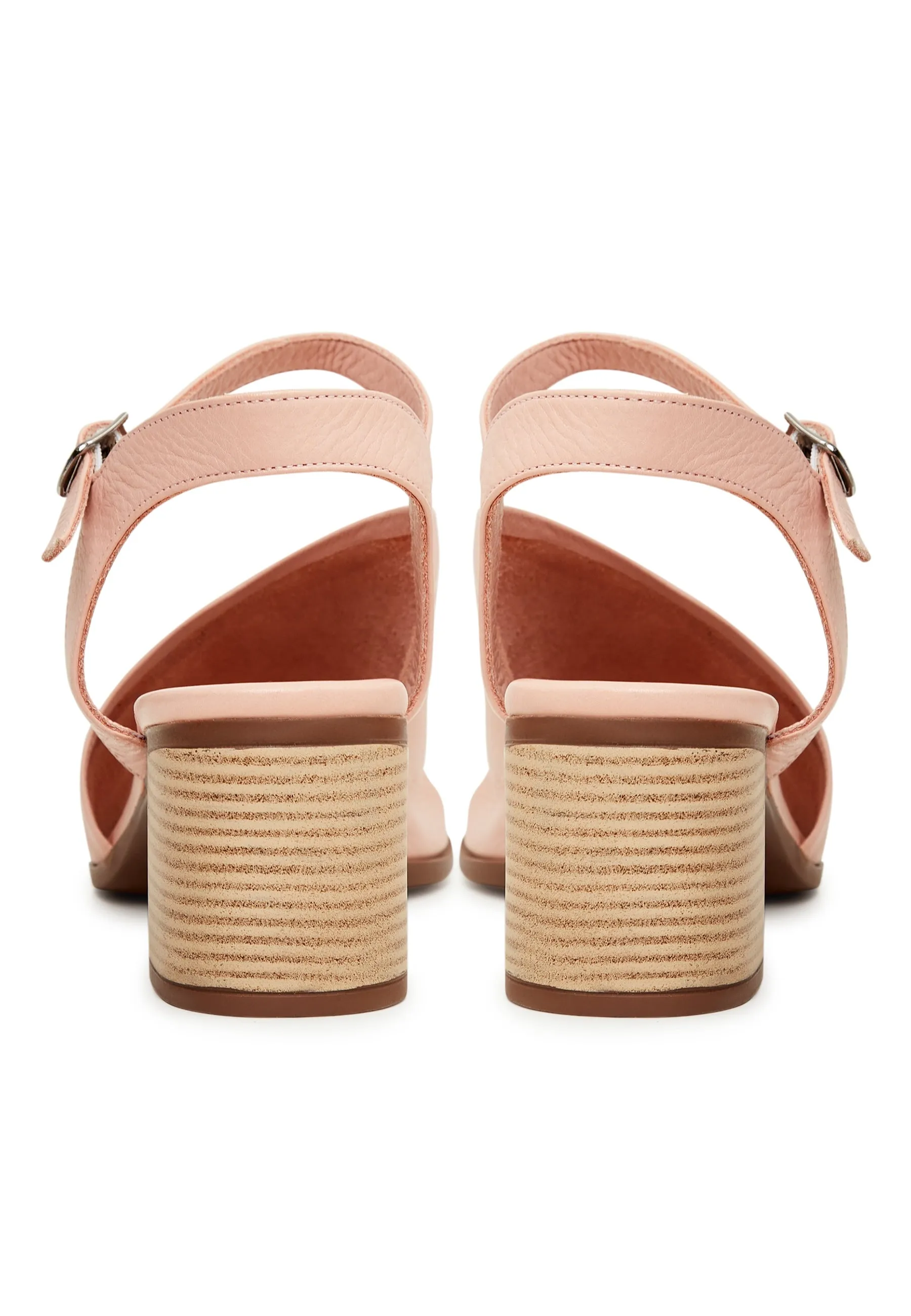 Leather Block Heeled Sandals - Pink