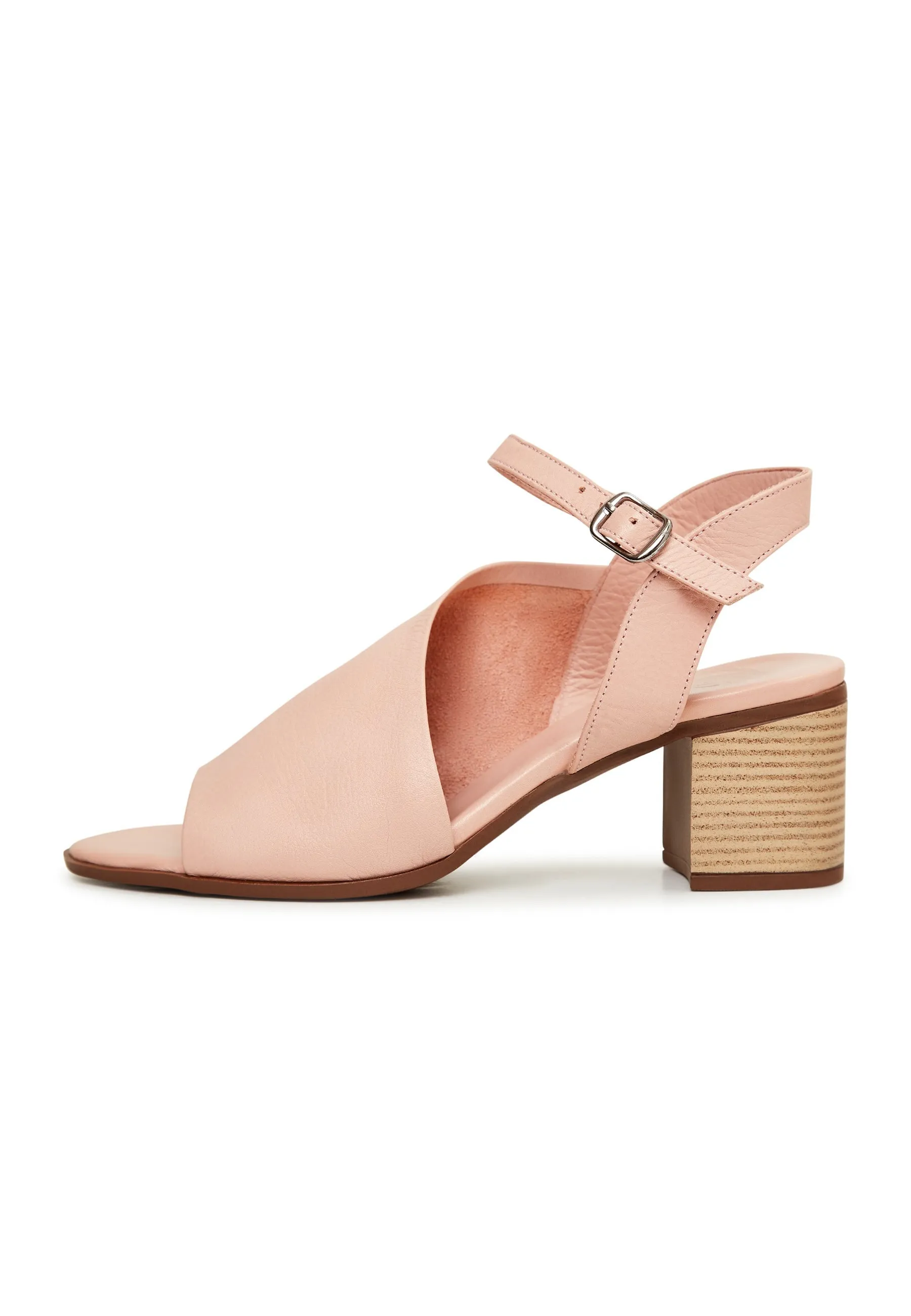 Leather Block Heeled Sandals - Pink