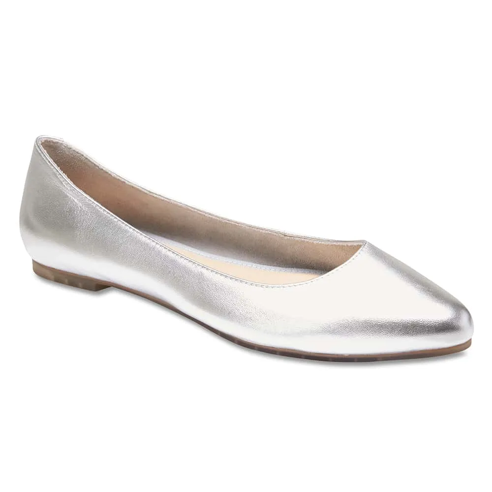 Lucia Flat in Silver Metallic Leather