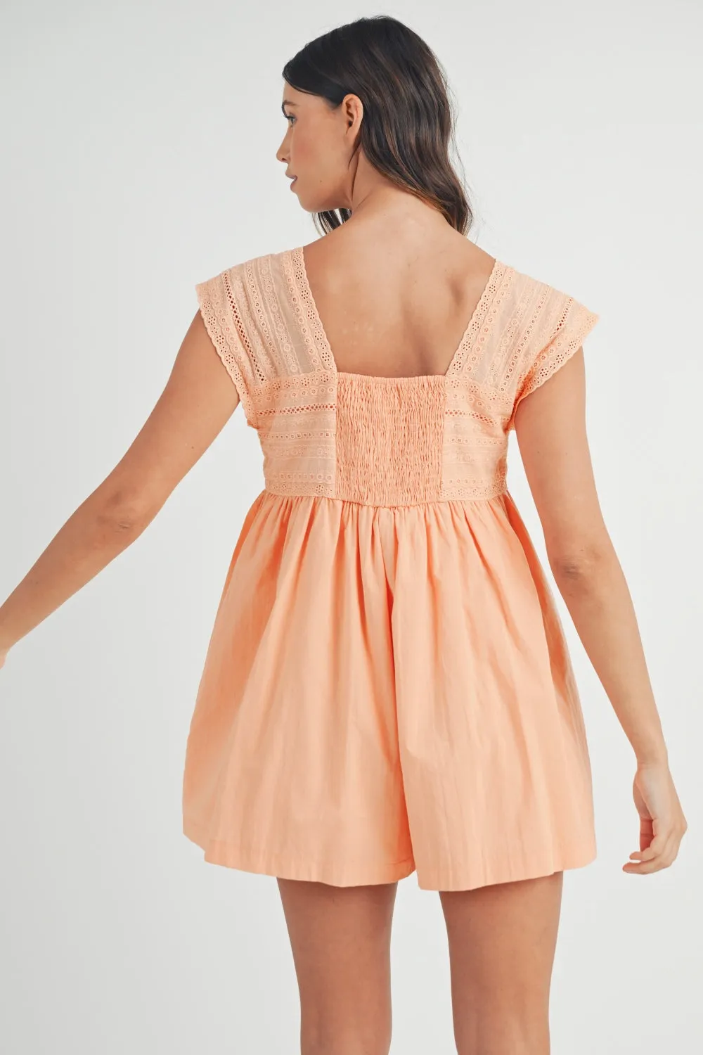 MABLE Square Neck Lace Trim Romper