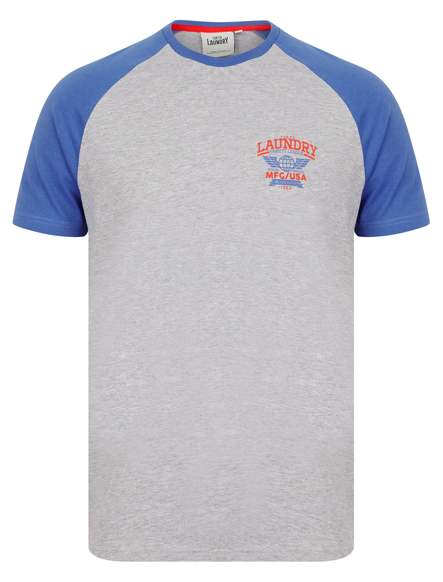 Makita Baseball Style Raglan Sleeve Cotton Jersey Crew Neck T-Shirt in Dazzling Blue - Tokyo Laundry