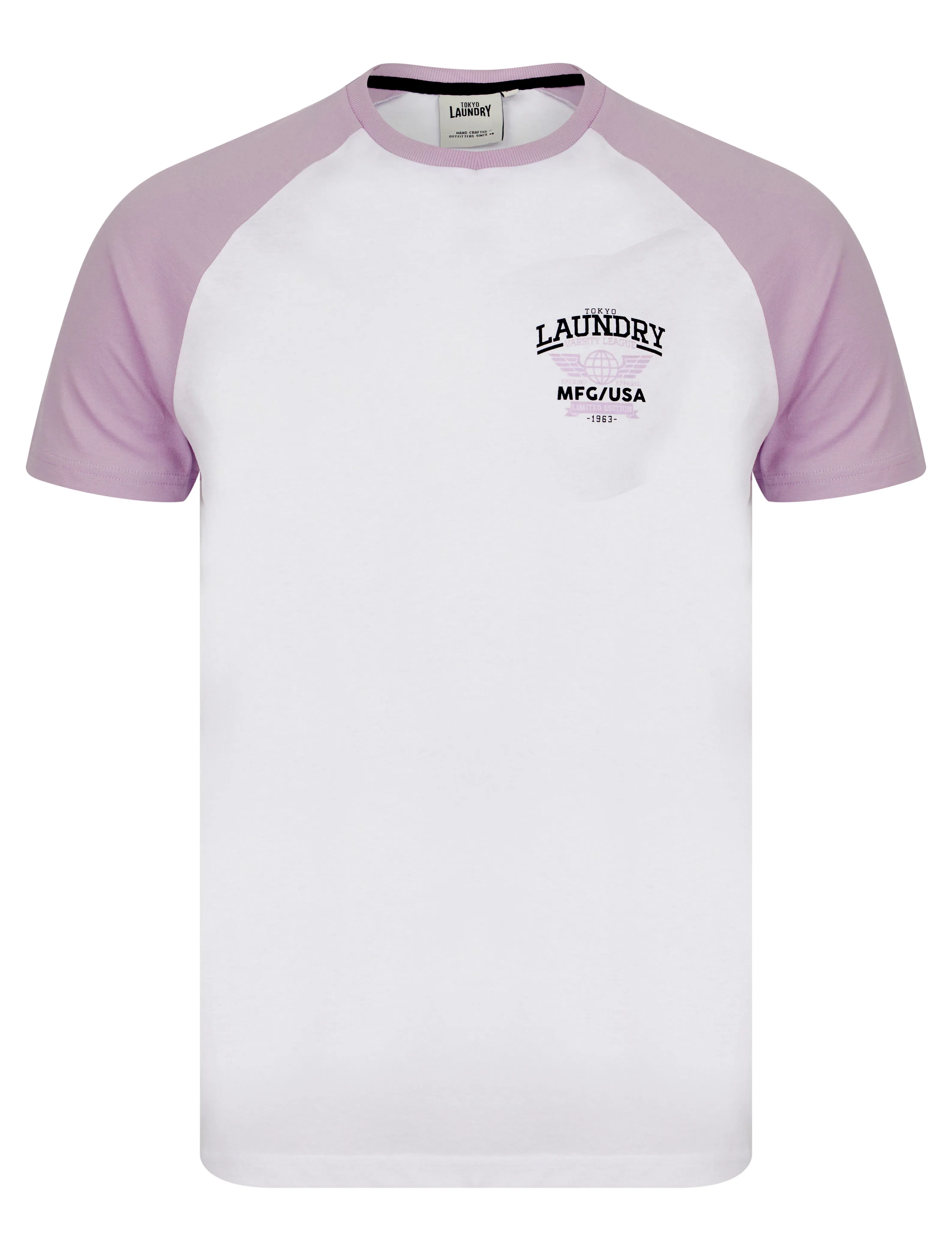 Makita Baseball Style Raglan Sleeve Cotton Jersey Crew Neck T-Shirt in Lilac Breeze - Tokyo Laundry