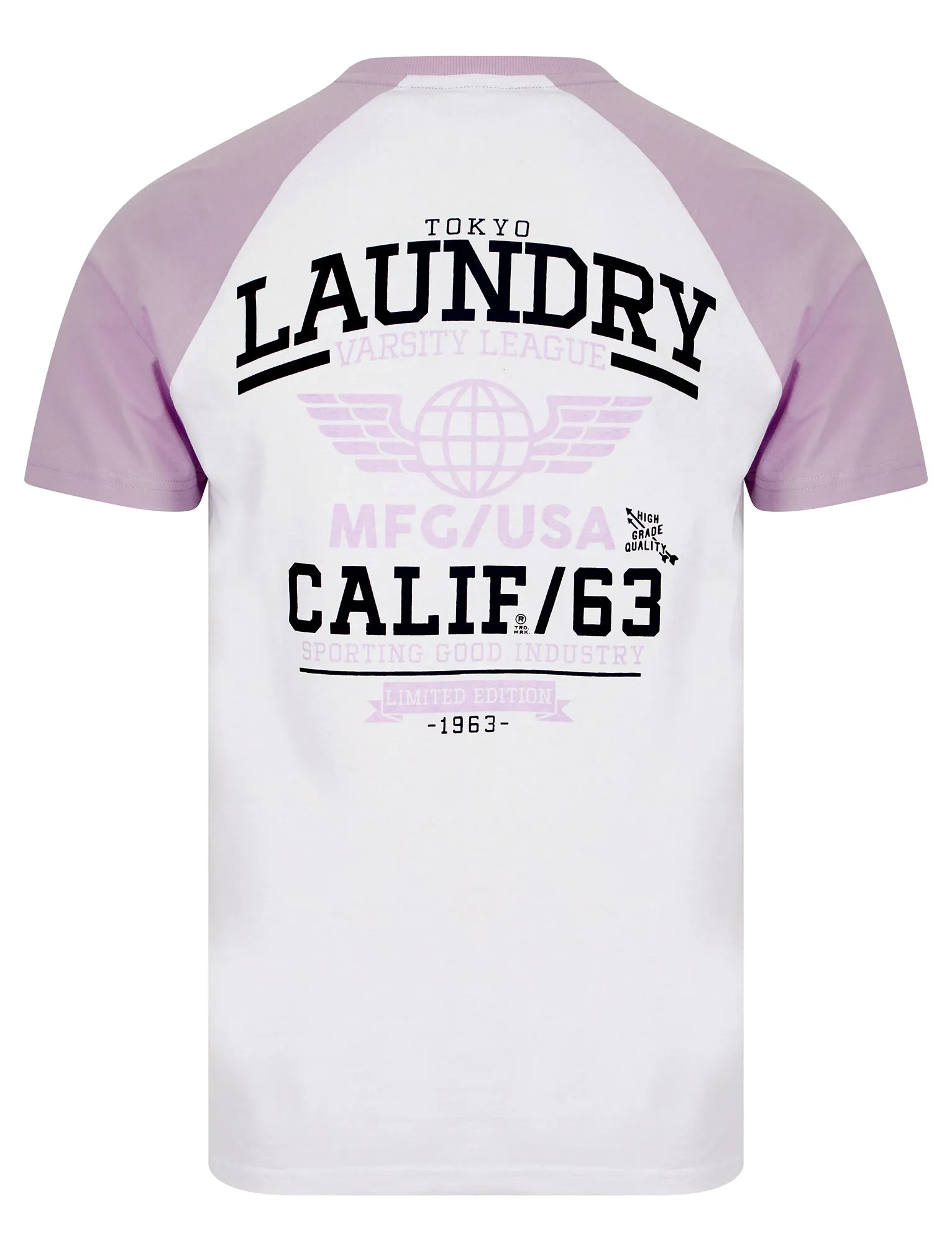 Makita Baseball Style Raglan Sleeve Cotton Jersey Crew Neck T-Shirt in Lilac Breeze - Tokyo Laundry