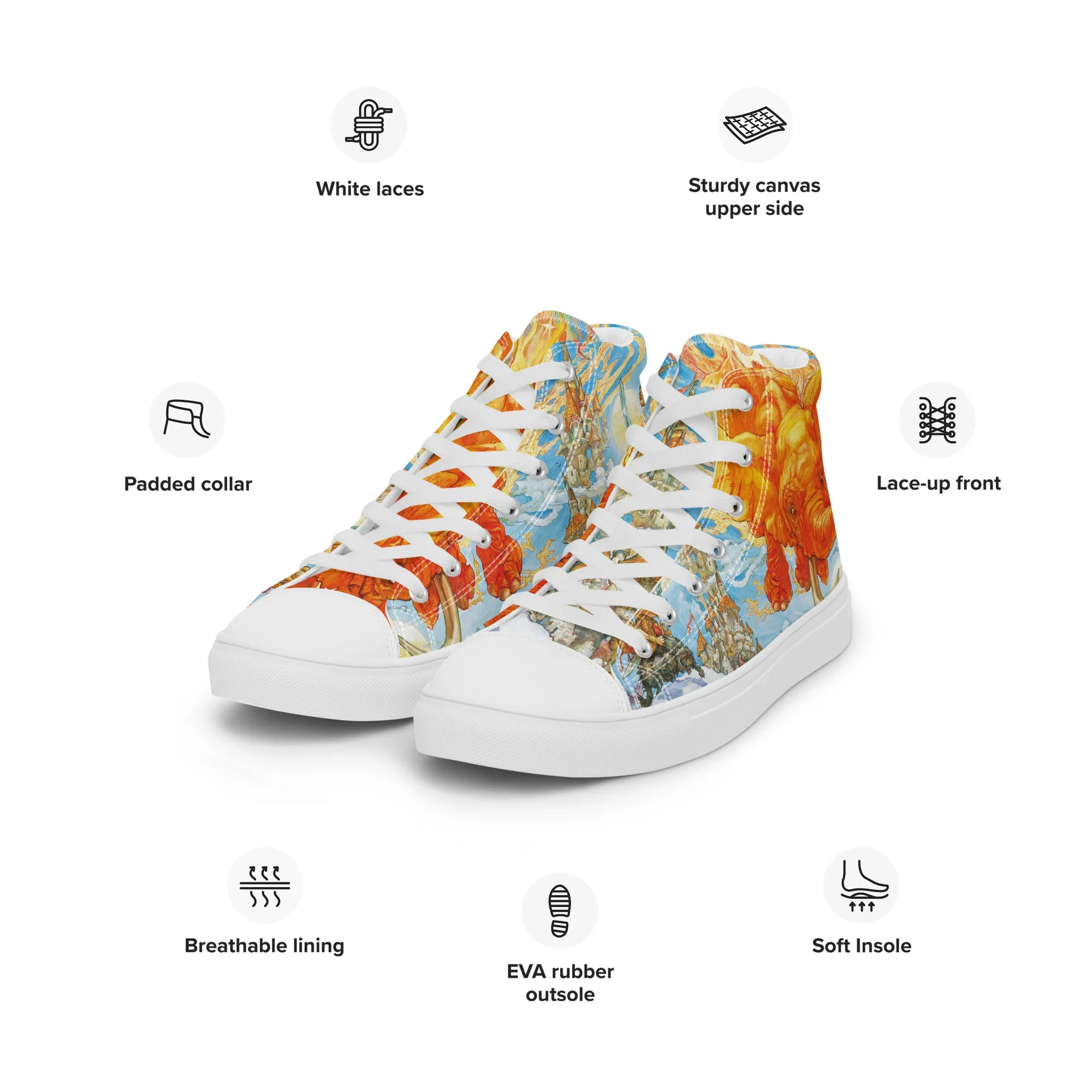 Men’s Fifth Elephant High Top Canvas Shoes - Free Shipping *US SIZES SHOWN! USE CHART!