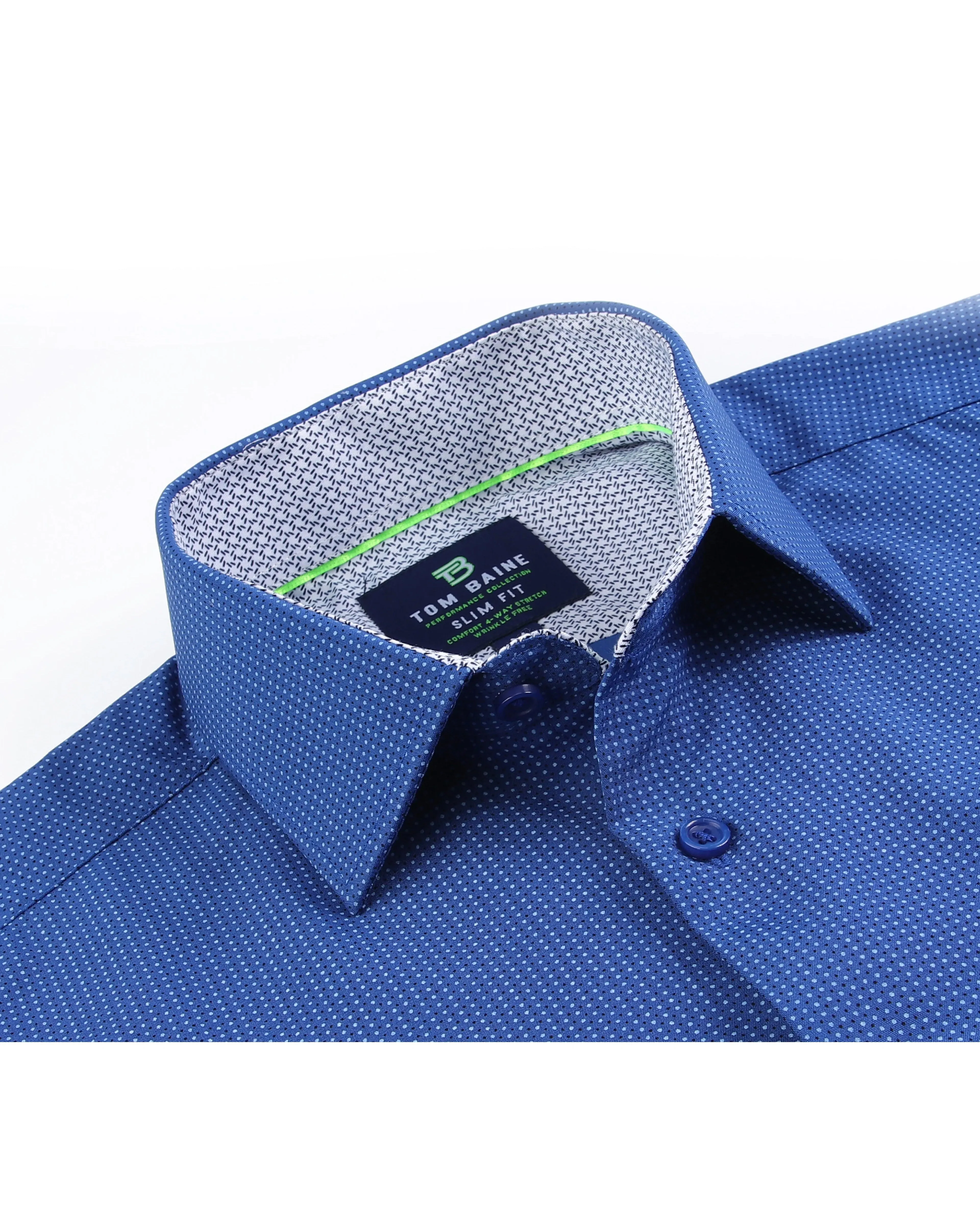 Men's Geometric Slim Fit Performance Long Sleeve Shirt Navy