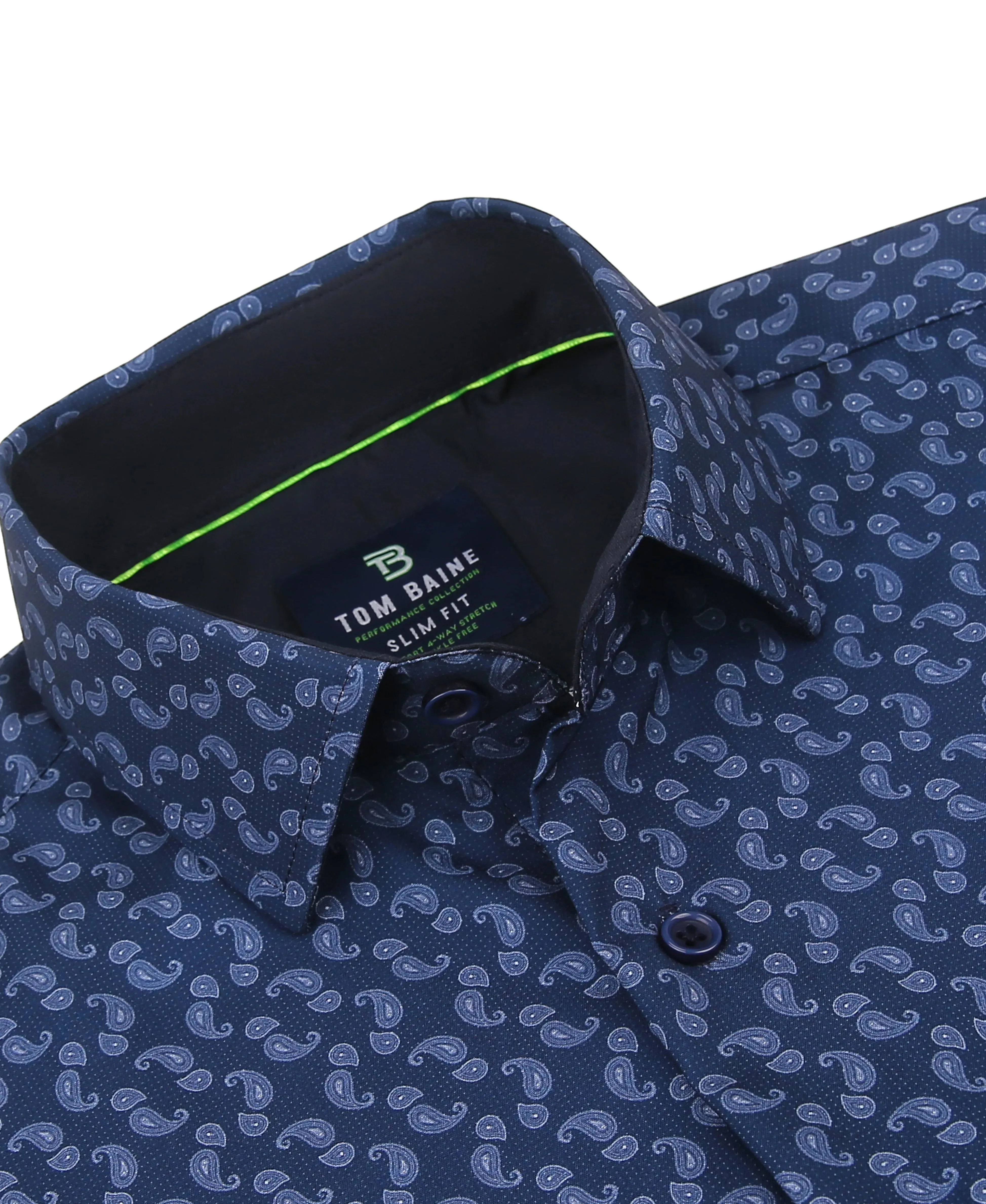 Men's Slim Fit Navy Performance Long Sleeve Printed Shirt