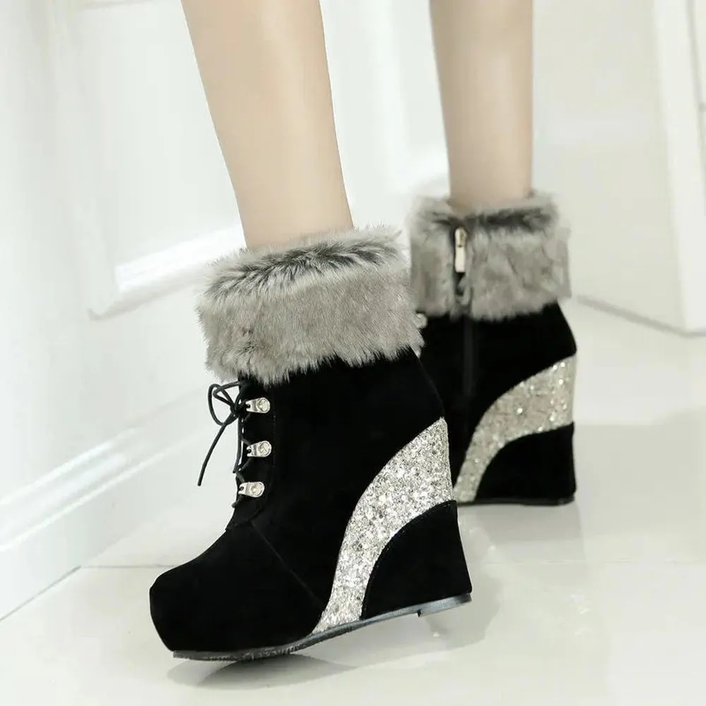 Merendy Dafaa Suede Wedge Slip-On Zipper suede Snow Boots