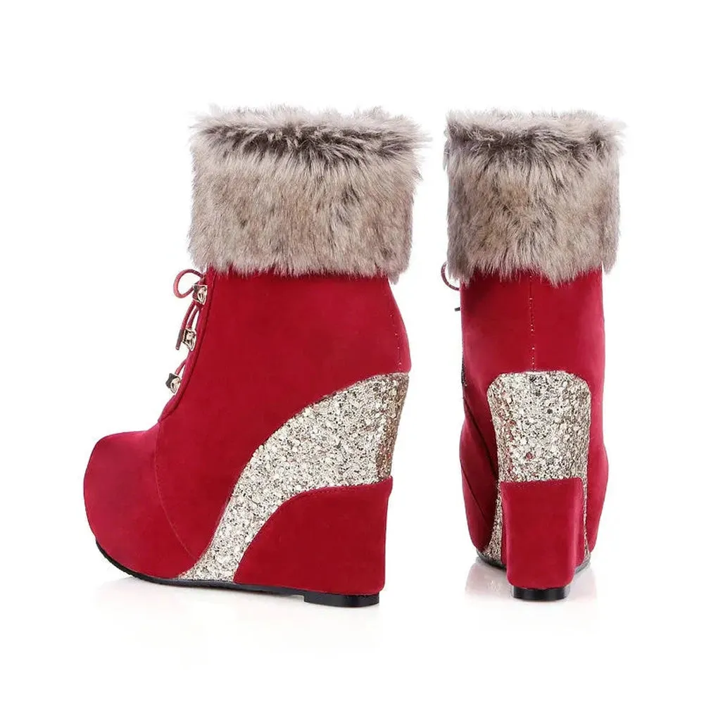 Merendy Dafaa Suede Wedge Slip-On Zipper suede Snow Boots