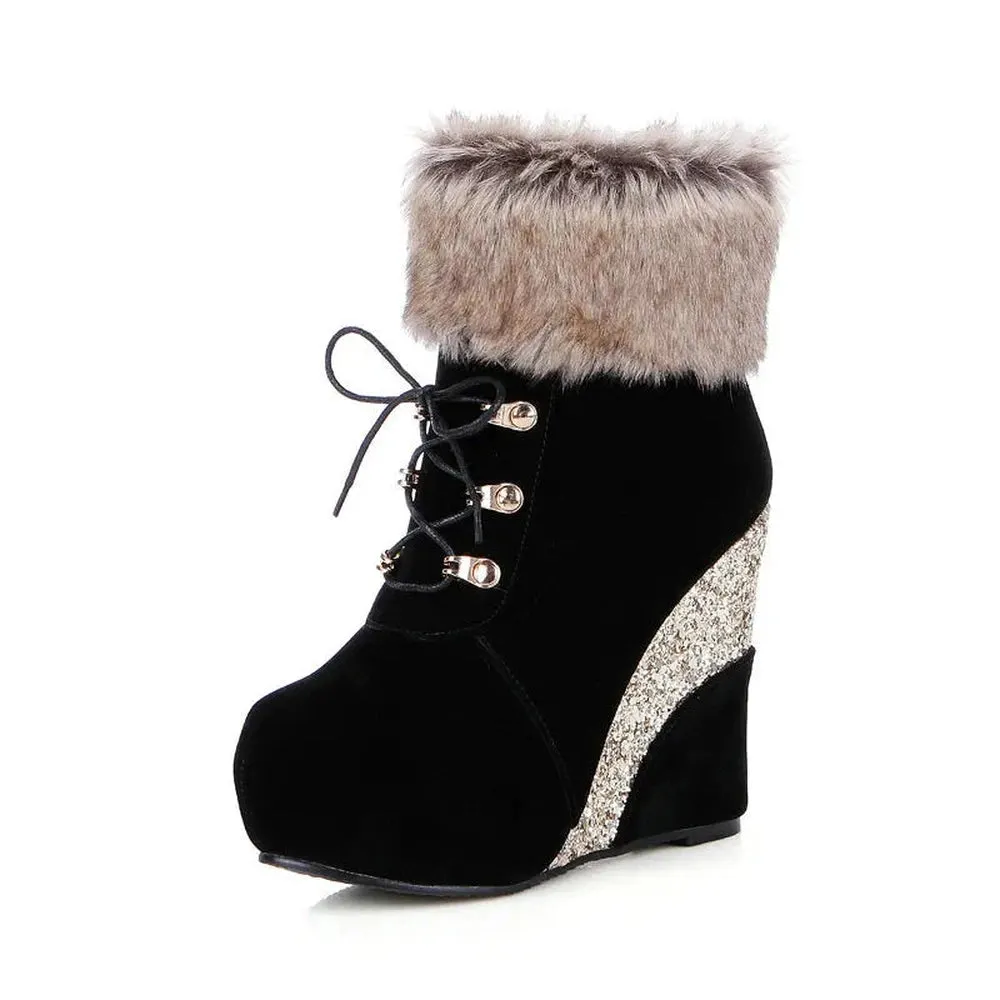 Merendy Dafaa Suede Wedge Slip-On Zipper suede Snow Boots