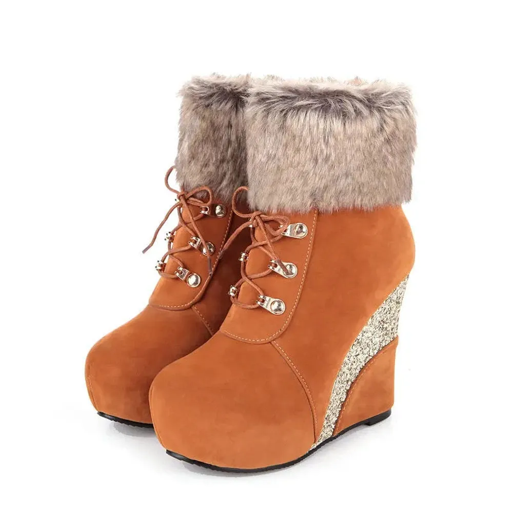 Merendy Dafaa Suede Wedge Slip-On Zipper suede Snow Boots