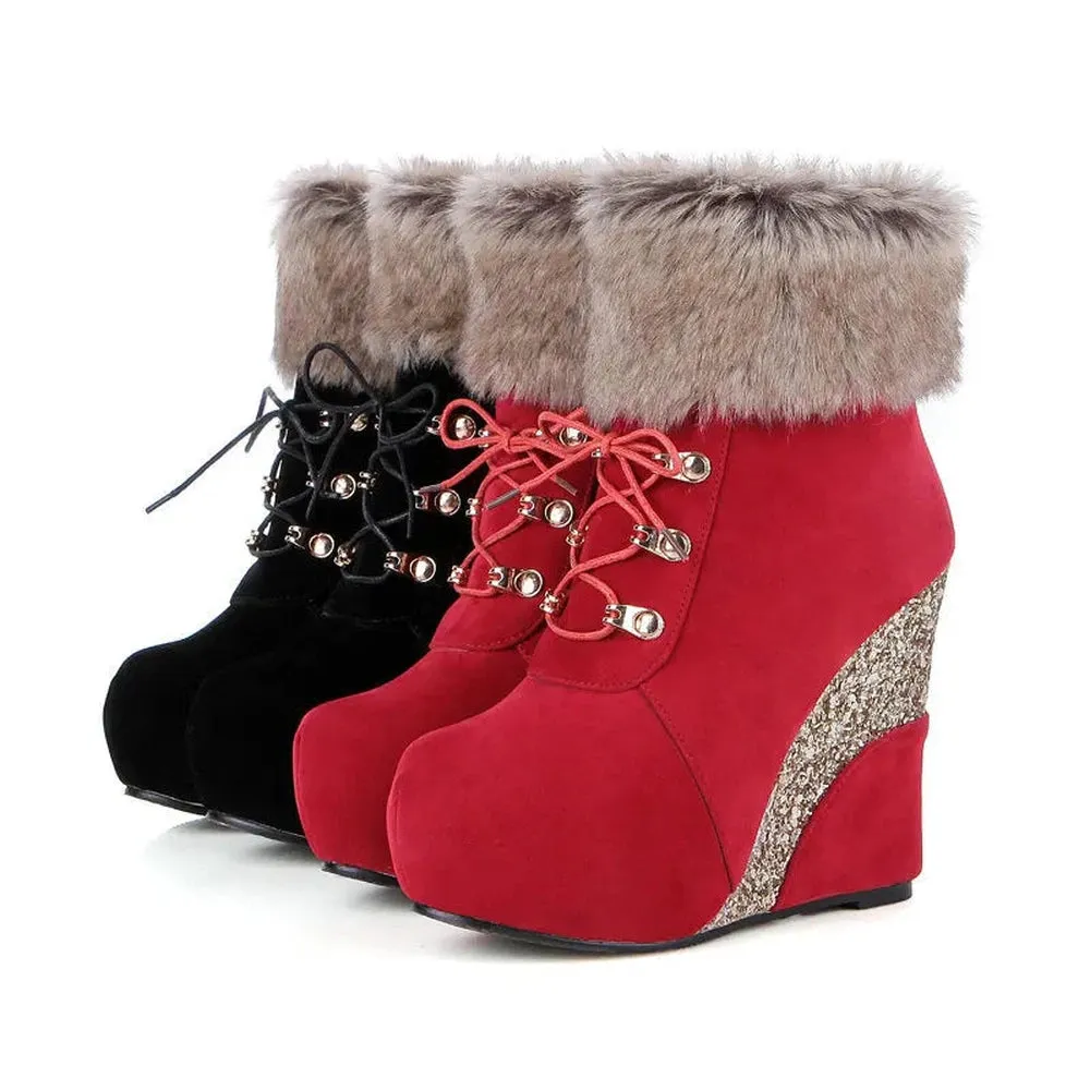 Merendy Dafaa Suede Wedge Slip-On Zipper suede Snow Boots