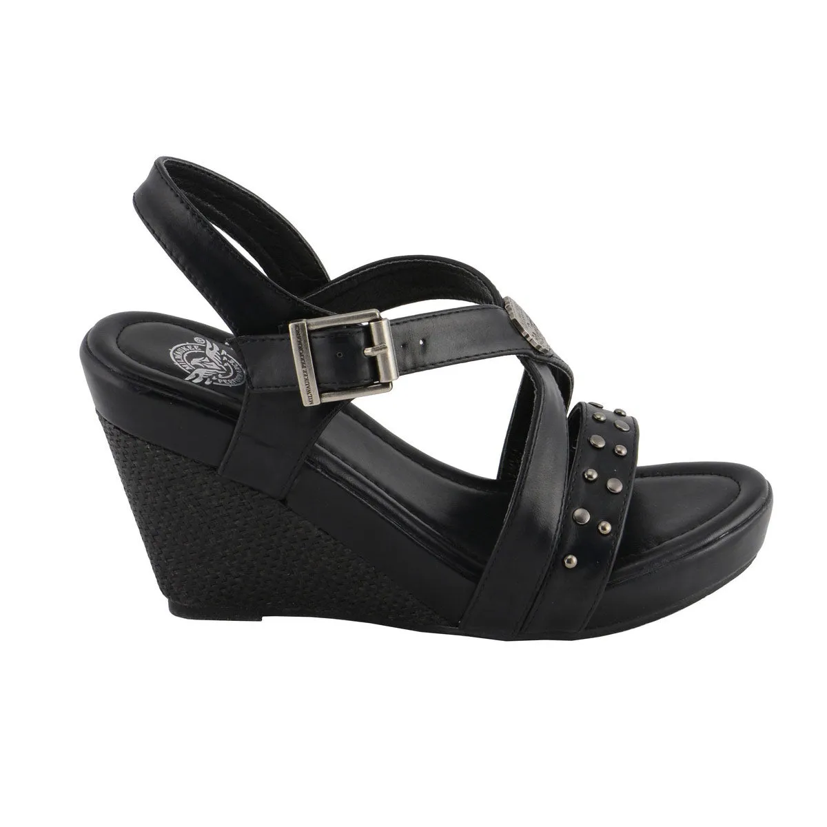 Milwaukee Leather MBL9413 Women's Black Triple Strap Studded Fashion Casual Wedge Sandal