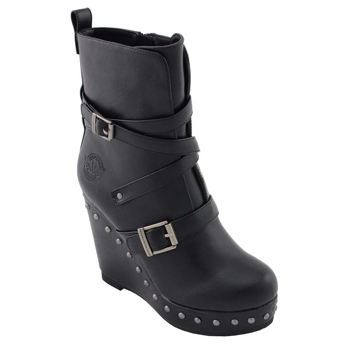 Milwaukee Leather Women's Black Triple Strap Fashion Boots with Platform Wedge MBL9437