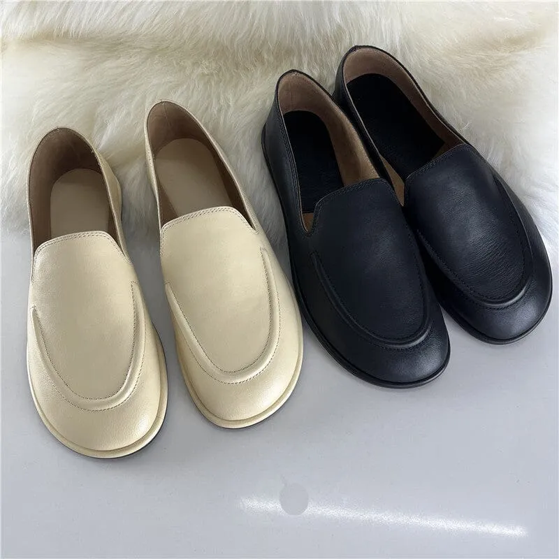 Minimalist Women Flats Slip On Leather Loafers in White/Black/Beige