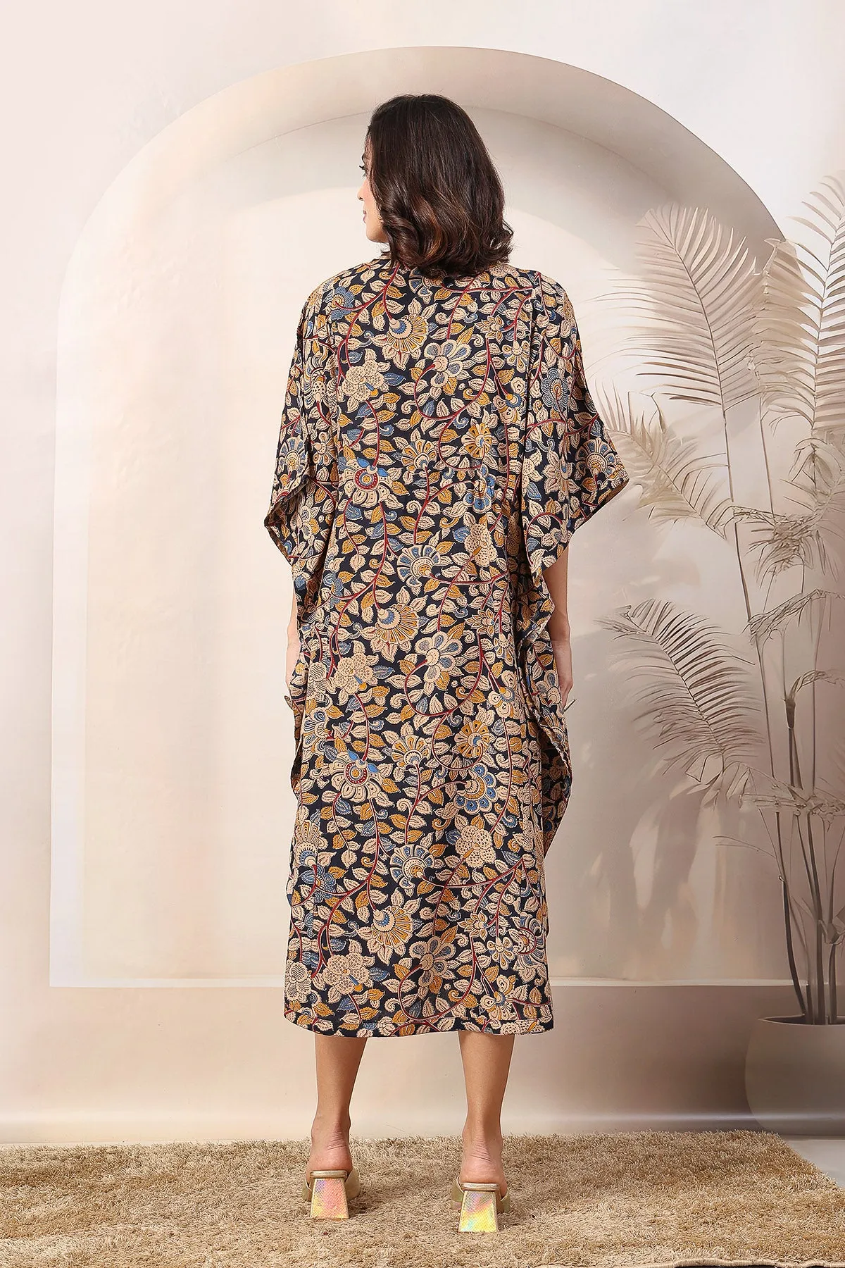 Navy Blue Enchanting Floral Zipless Feeding Maternity Kaftan