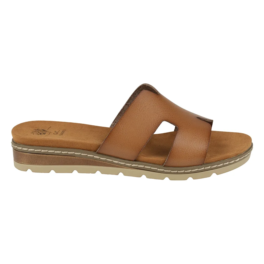 Nellie Tan Cut-Out Slide Flat Sandals