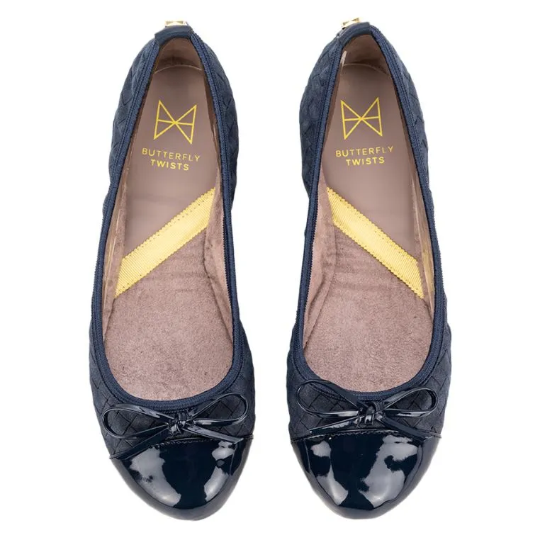 OLIVIA Ballet Flat Shoes - Navy Burnished Suede W/ Emboss