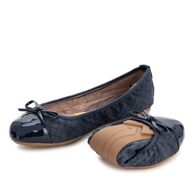 OLIVIA Ballet Flat Shoes - Navy Burnished Suede W/ Emboss