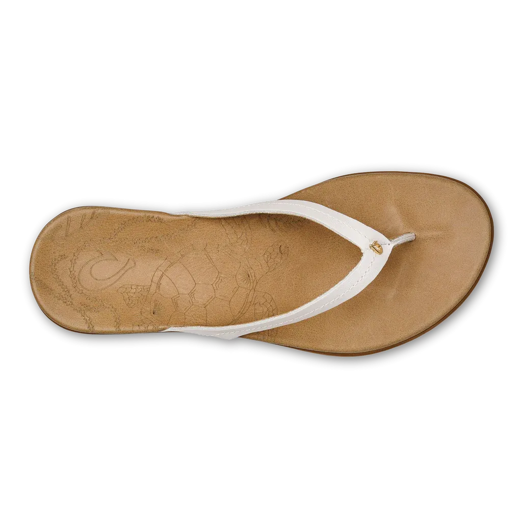 Olukai Women's Honu Leather Sandal  - Bright White/Golden Sand 20436-WBGS