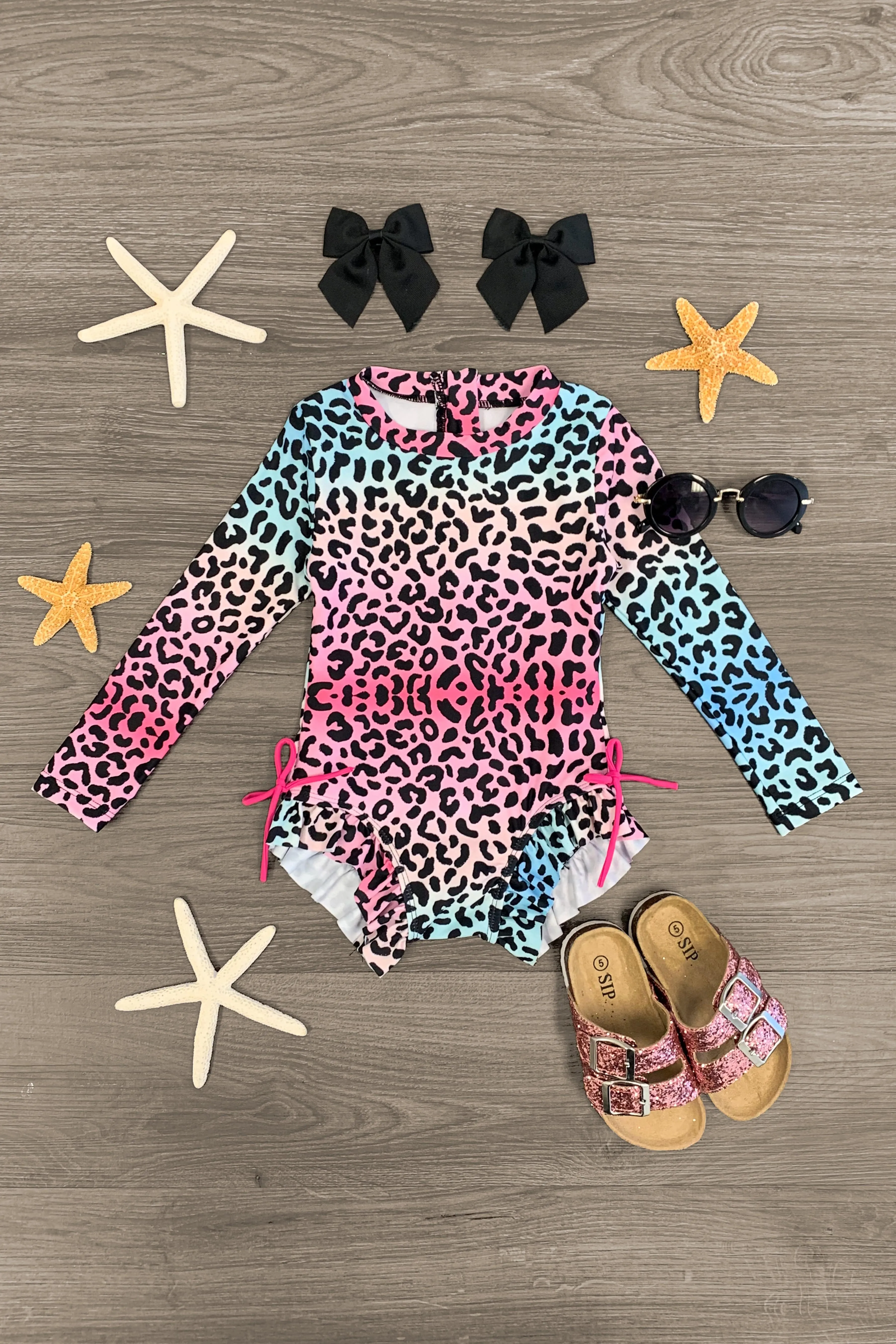 Pastel Cheetah Long Sleeve Swimsuit