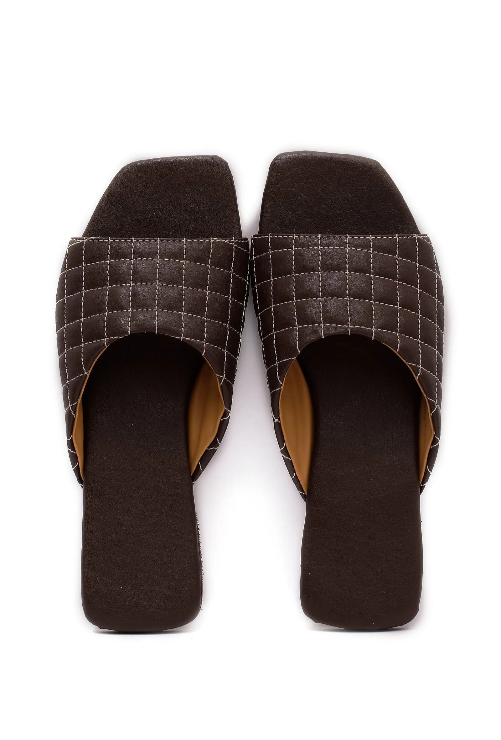 Pecan Brown Quilted Cruelty Free Leather Sliders