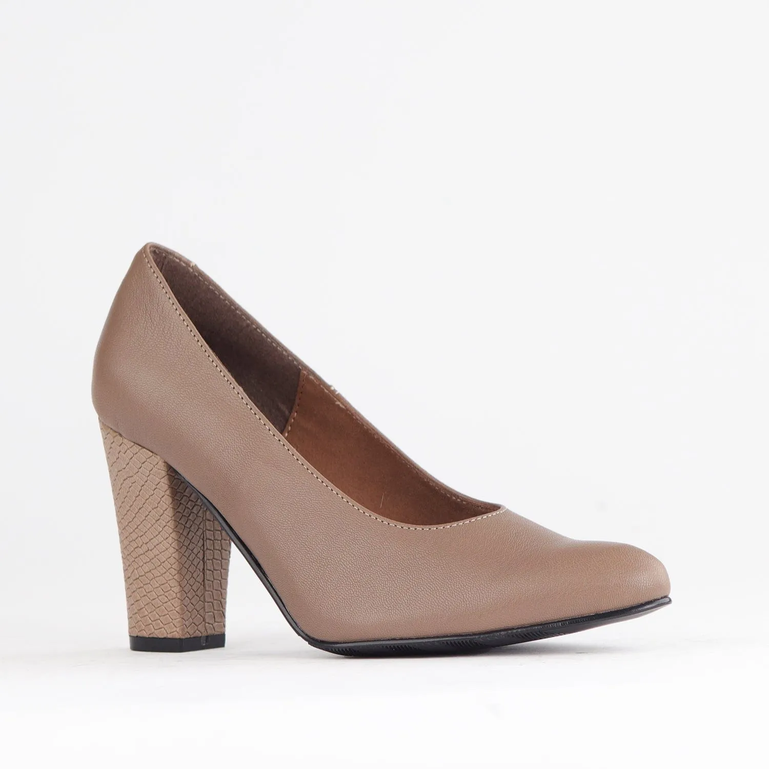 Pointed Court Shoes with Block High Heel in Stone Multi - 12625