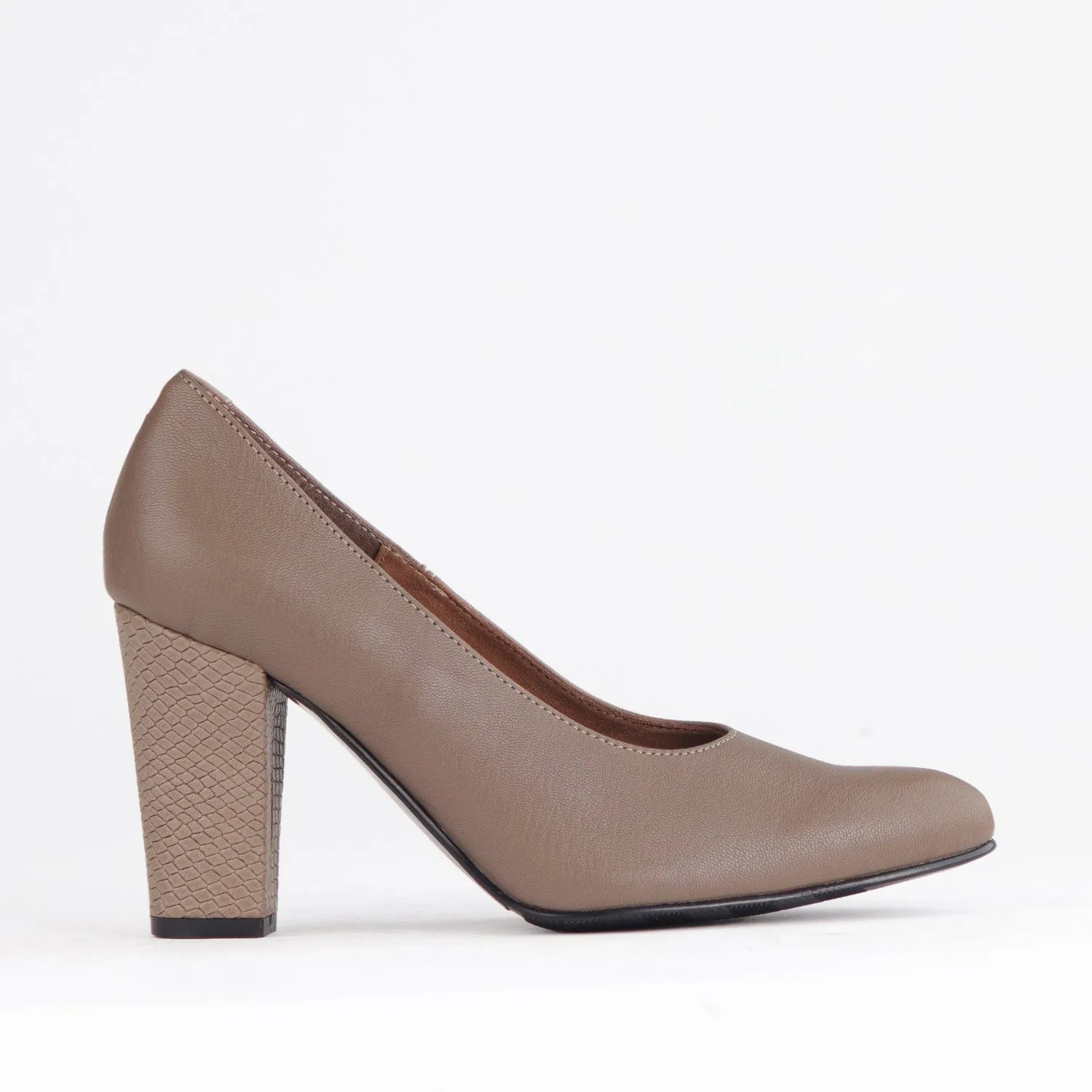 Pointed Court Shoes with Block High Heel in Stone Multi - 12625