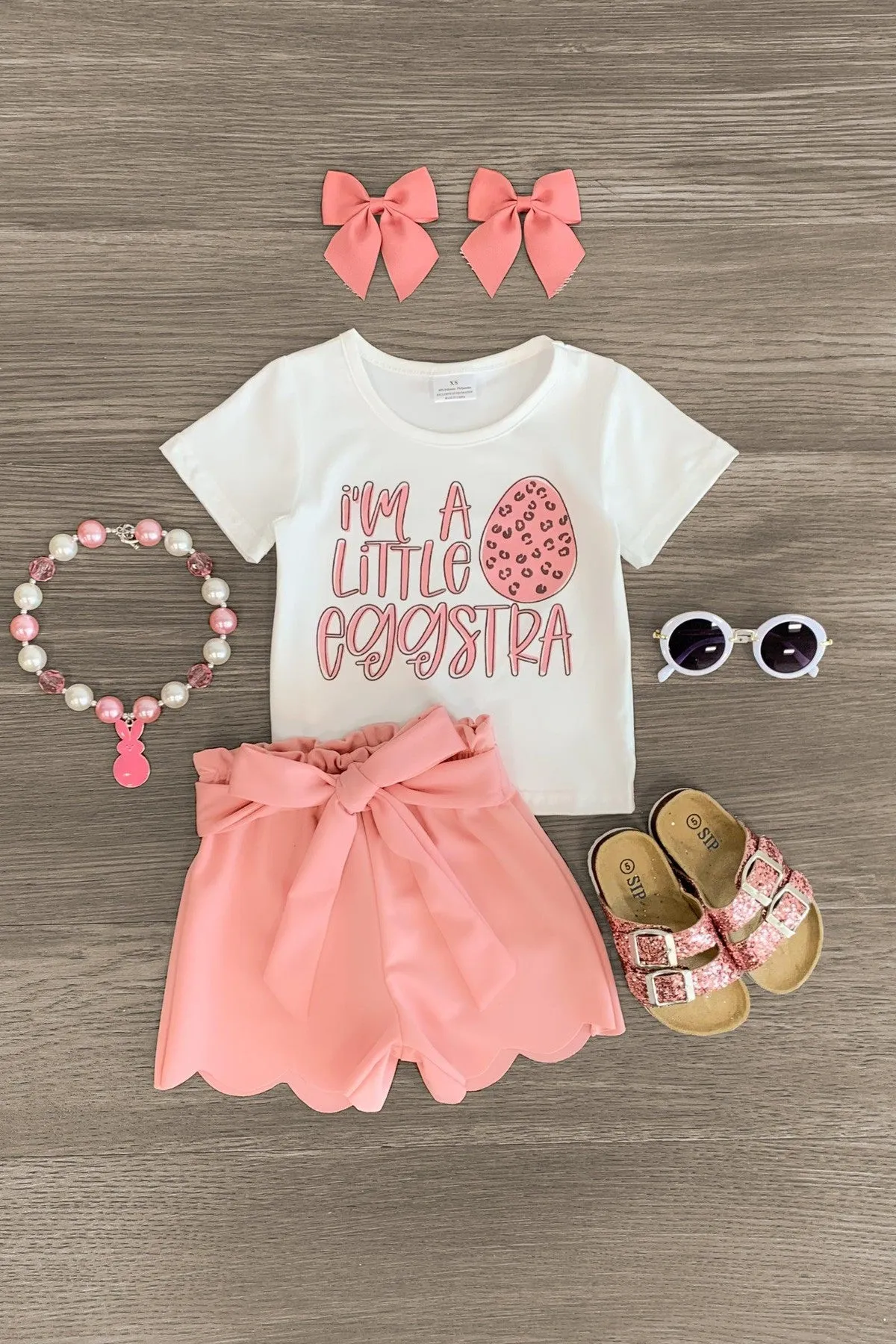 "I'm A Little Eggstra" Pink Scalloped Short Set