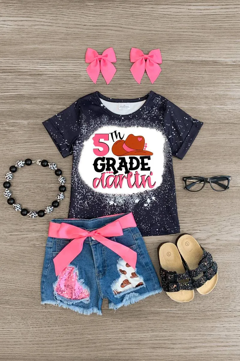 "Pre-K - 5th Grade Darlin'" Denim Short Set