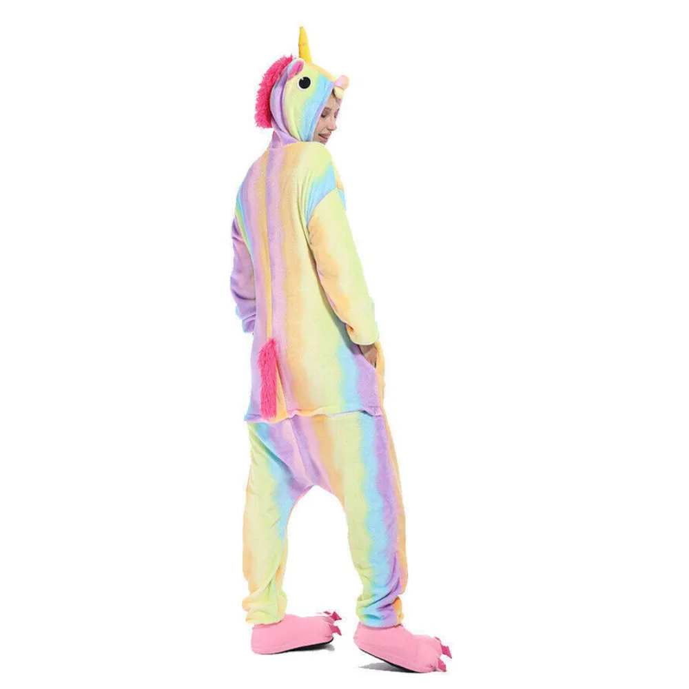 Rainbow-Stripes Unicorn Adult Onesie