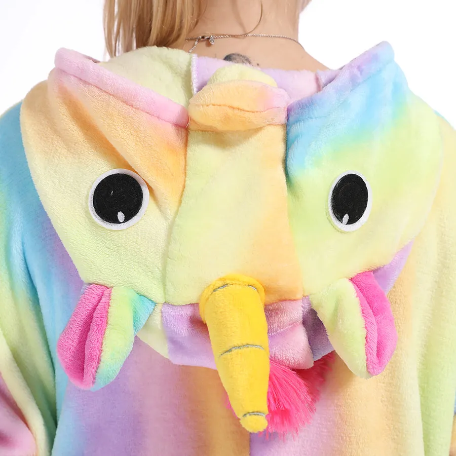 Rainbow-Stripes Unicorn Adult Onesie