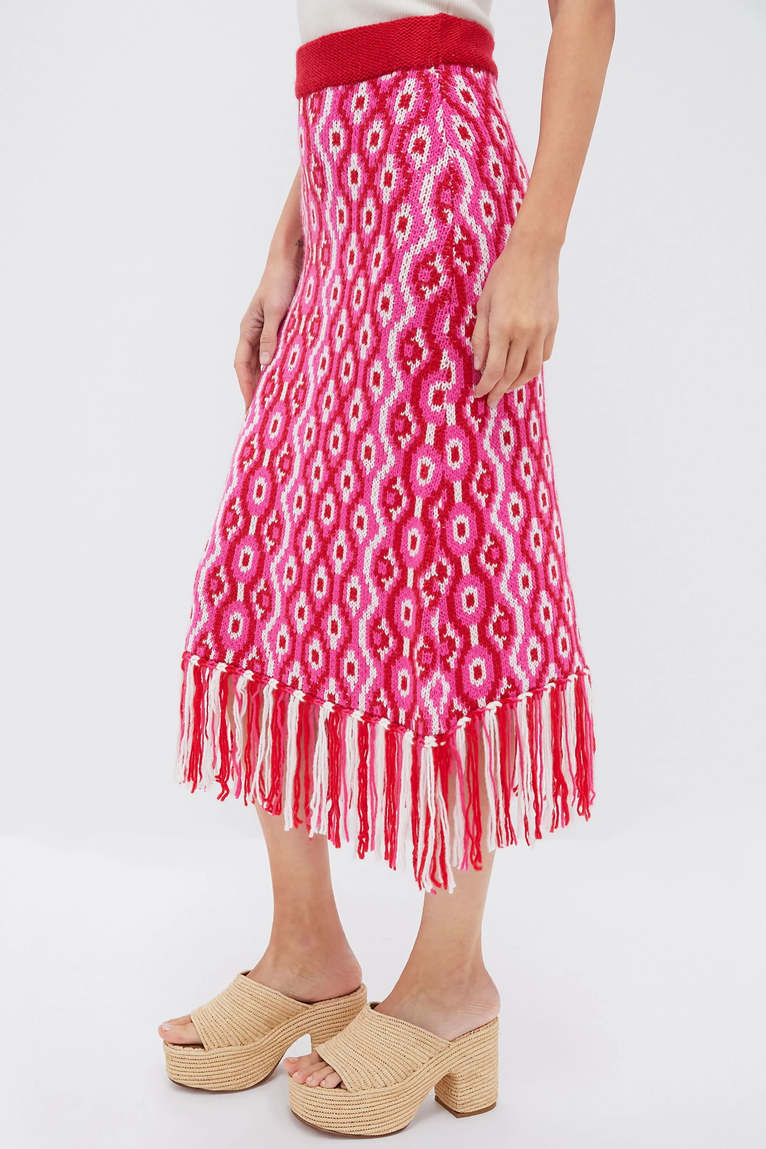 Red & Pink Geo Knit Mabel Midi Skirt