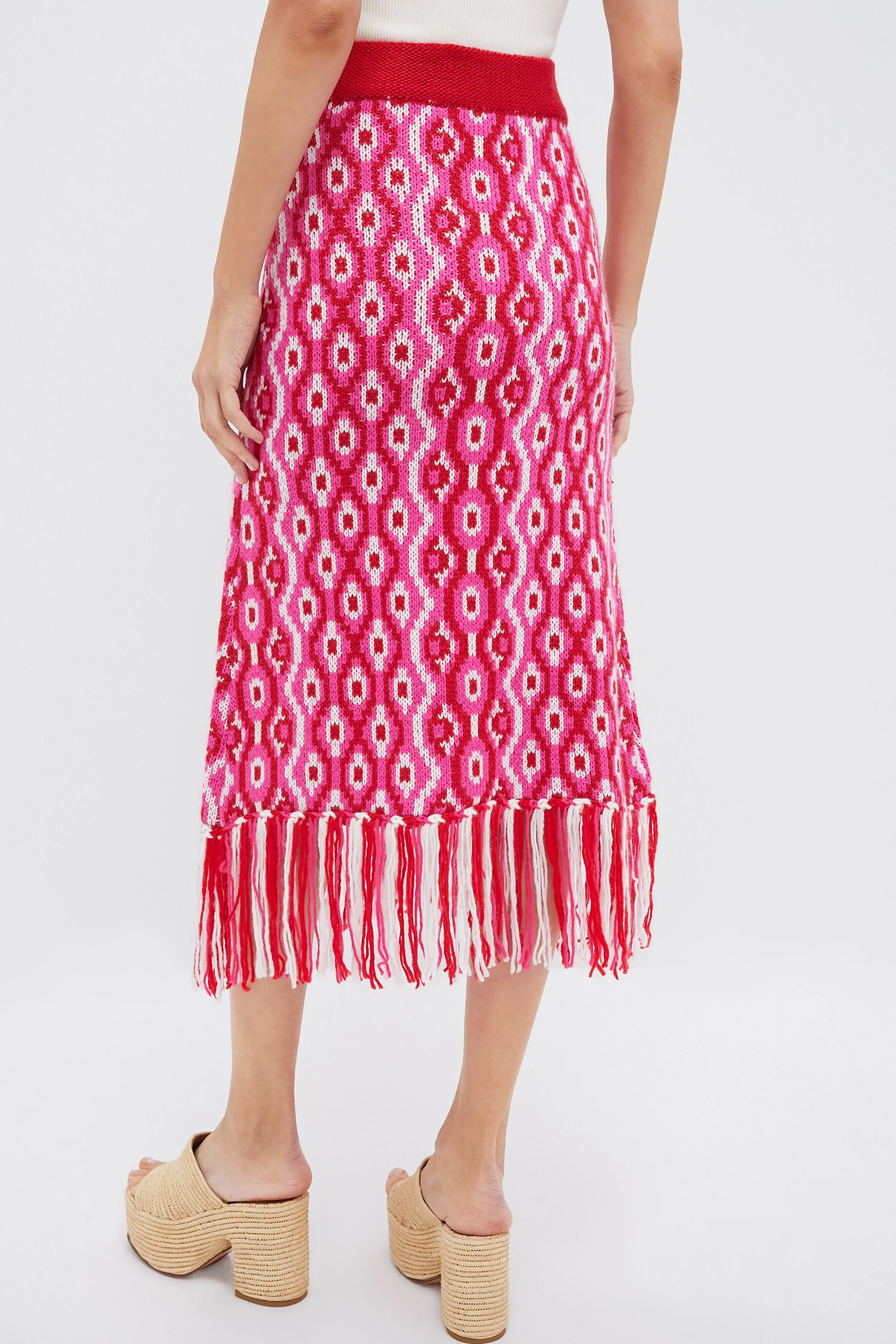 Red & Pink Geo Knit Mabel Midi Skirt