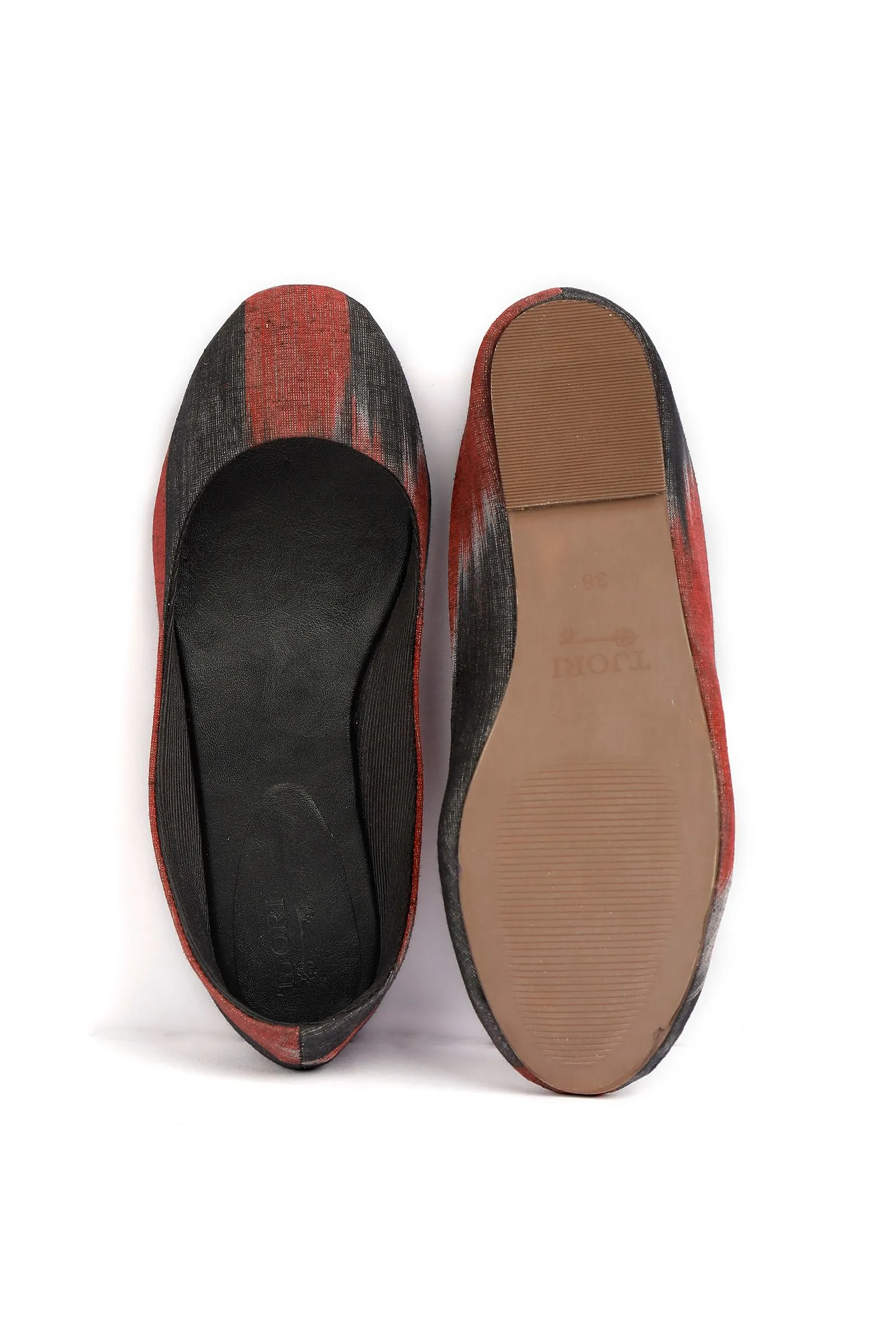 Red and Black Ikat Cruelty Free Leather Flat Ballerinas