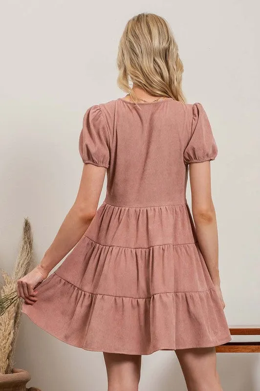 Rose Tiered Corduroy Dress