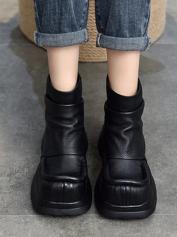 Round-Toe Solid Color Zipper Platform Boots