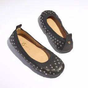 Samara Foldable Ballet Flat in Studded Black