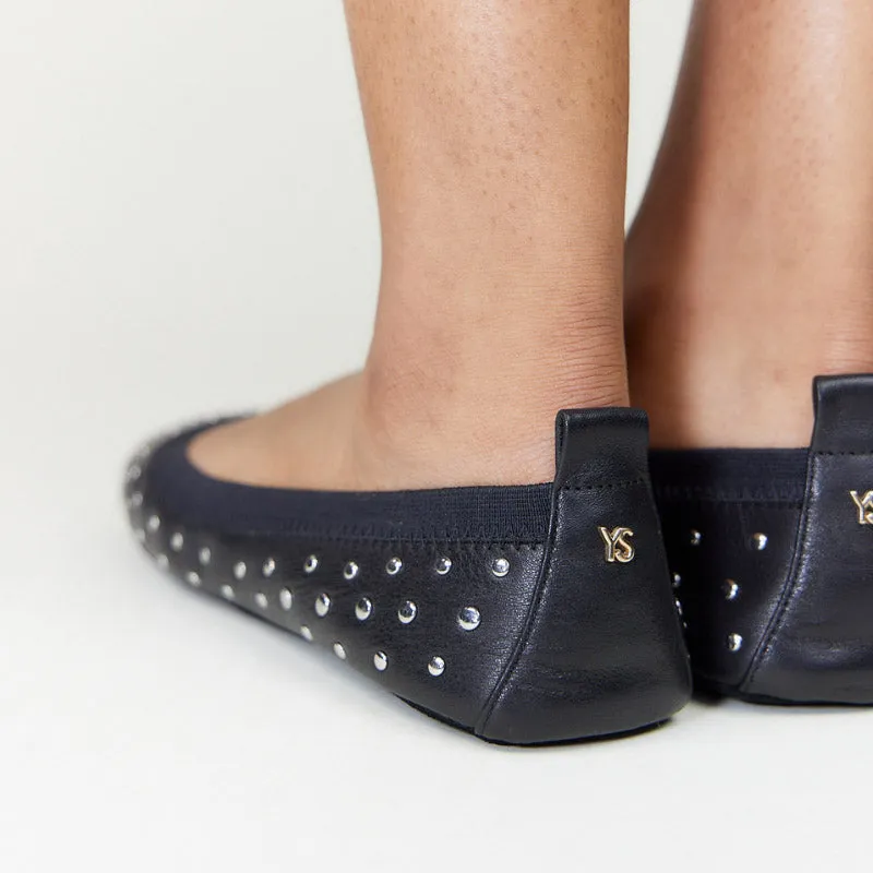 Samara Foldable Ballet Flat in Studded Black