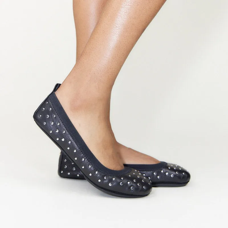 Samara Foldable Ballet Flat in Studded Black