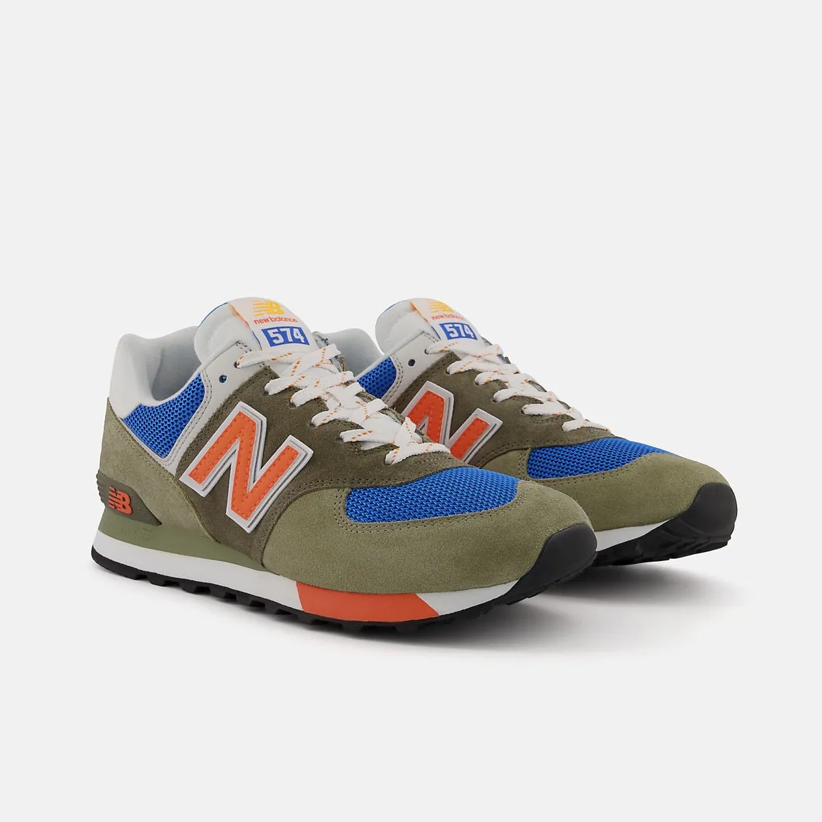 Scarpe Uomo NEW BALANCE Sneakers 574 in Mesh e Suede colore Grey e Orange