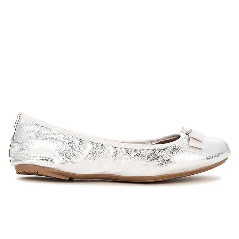 SHEA Ballet Flat Shoes - Silver Tumble Nappa