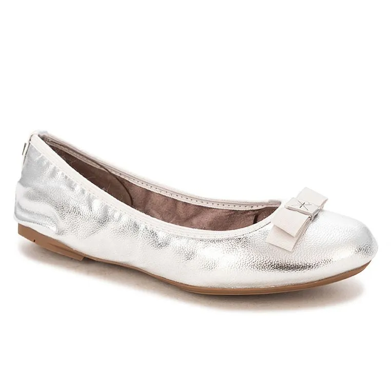 SHEA Ballet Flat Shoes - Silver Tumble Nappa